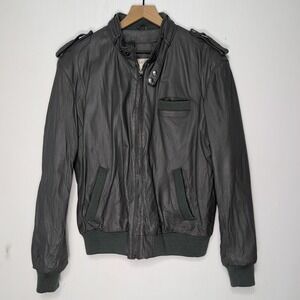 Americana Leather Mens Grey Bomber Flight Jacket Size 42 Epaulets Vintage Style